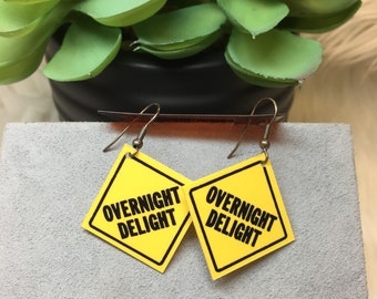 Vintage Early 90's Overnight Delight Caution Earrings