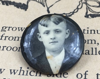 Antique Vintage Boy Haircut Photo Button Pin / Free Shipping