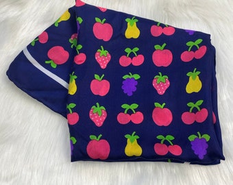 Vintage Navy Blue Bold Fruit Print Scarf Square 26" X 26"