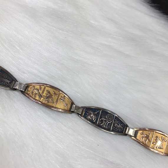 Egyptian Hieroglyphics Silver & Gold Bracelet - image 3