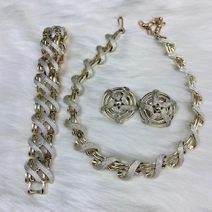 Vintage Kramer Parure Set Two-Tone Necklace, Earrings & Bracelet