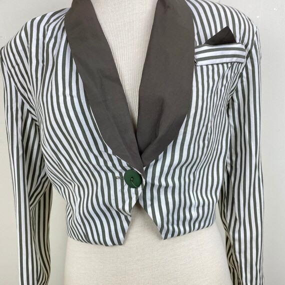 Vintage Scarlett Olive Green & White Striped Crop… - image 3