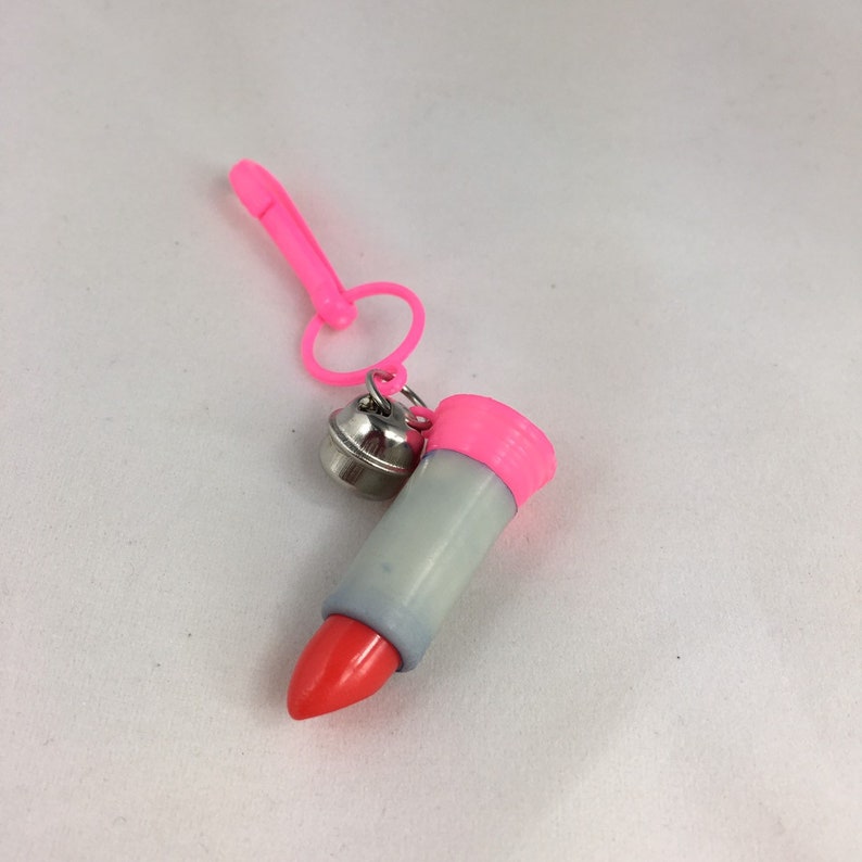 NWOT Deadstock White /& Pink Tube Vintage 80s Plastic Bell Charm Red Lipstick Free Shipping