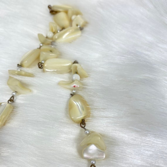 Vintage Mother of Pearl Nugget Brass Link Beaded … - image 6