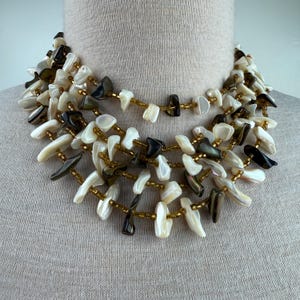 Vintage Mother Of Pearl Nugget Beaded Five Strand Necklace 14-17&quot;