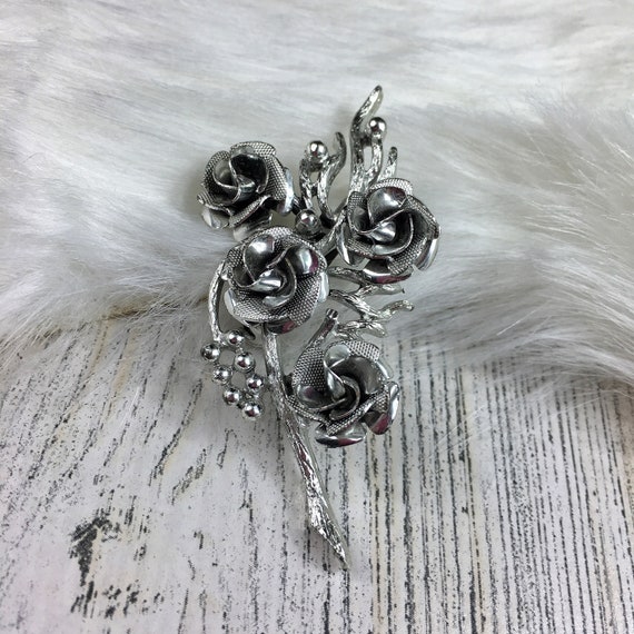 Vintage Coro Rose Vine Flower Brooch Free Shipping