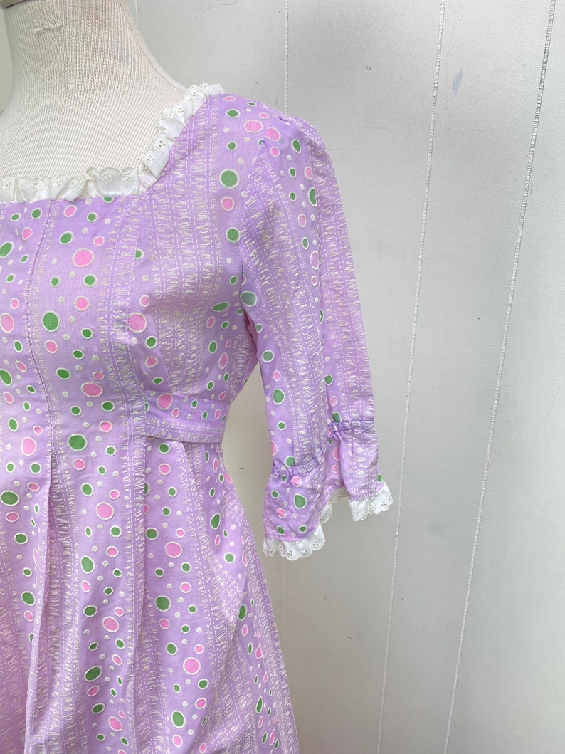 Vintage 80s Purple Prairie Dress Eyelet Trim Cottagecore Peasant image 5