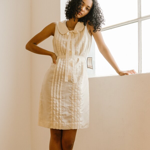 1960's Norman Wiatt ivory pure silk peter pan day dress RARE OOAK never worn