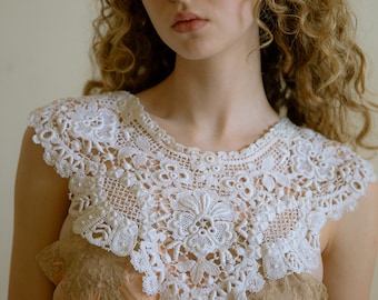 Antique 1900s ivory crochet collar