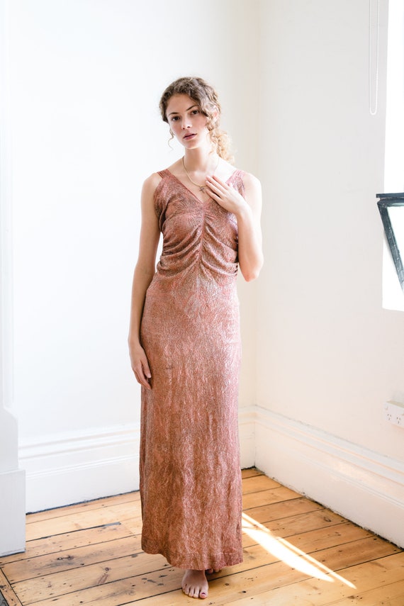 Antique 1930s blush lamè gown RARE OOAK art deco r
