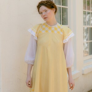 RARE C. 1970s Gina Fratini gingham yellow and eyelet picnic dress English vintage image 5