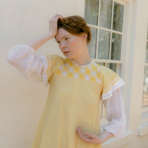 RARE C. 1970s Gina Fratini gingham yellow and eyelet picnic dress English vintage image 6