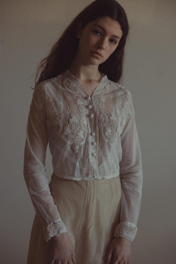 Rare antique French 1920s soutache net blouse art deco