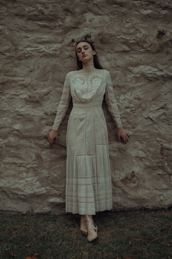Rare c. 1900s Edwardian lace net lawn dress OOAK