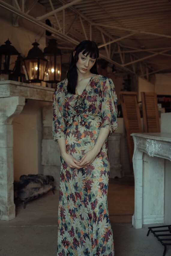RARE 1930s floral silk chiffon gown and bolero 2 p