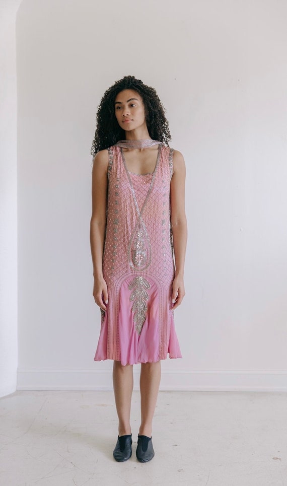 Rare 1920s silk beaded art deco flapper dress