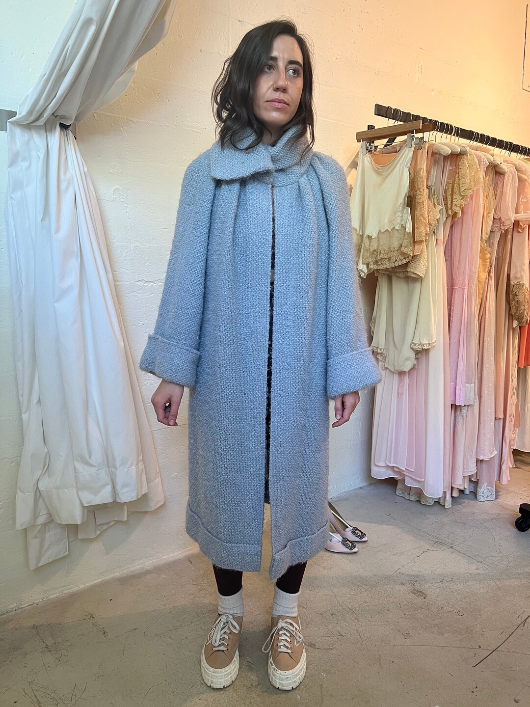 Rare 1960s Trench Baby Blue Wool Coat With Large Bell Sleeves Etsy