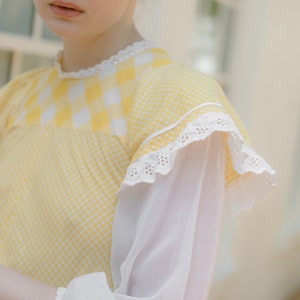 RARE C. 1970s Gina Fratini gingham yellow and eyelet picnic dress English vintage image 8