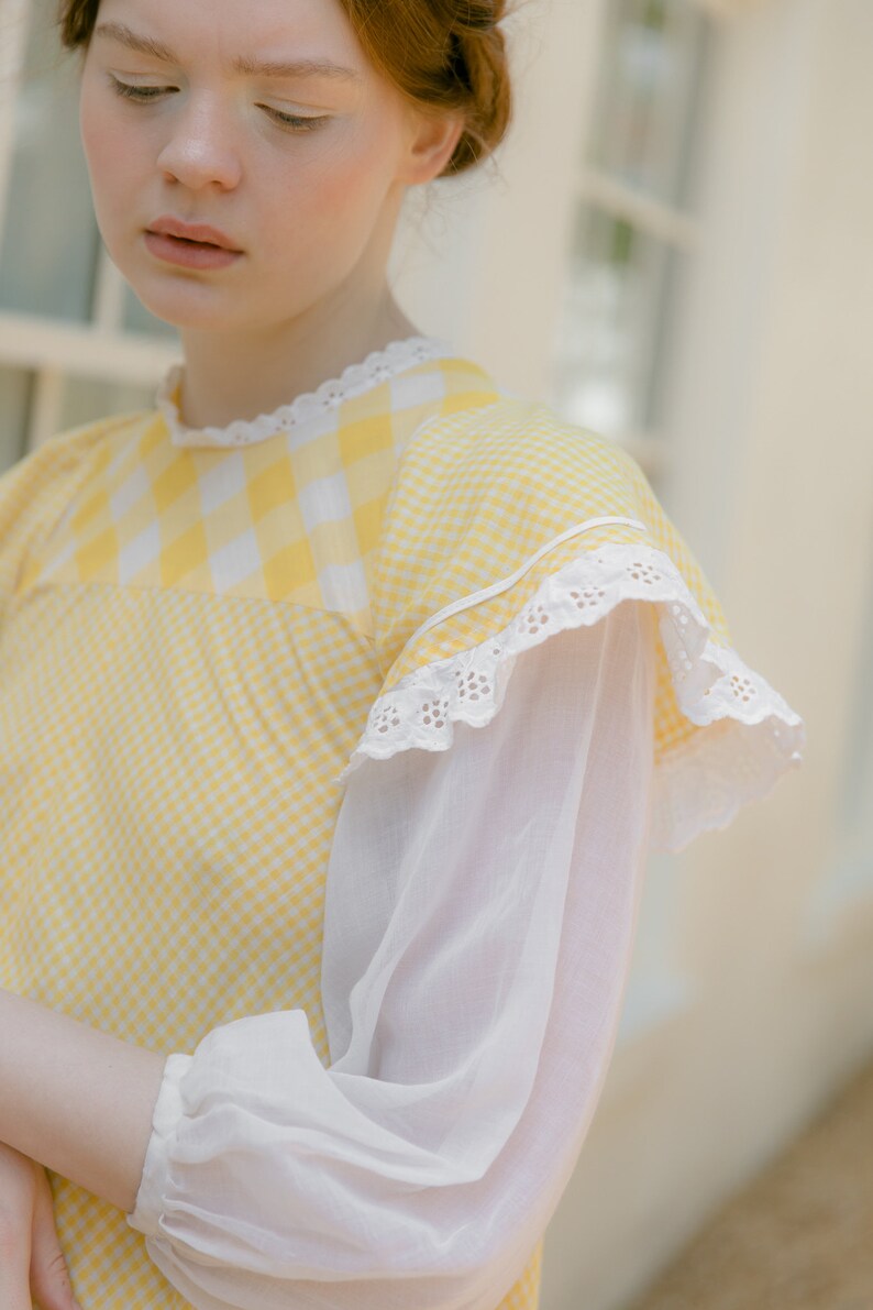 RARE C. 1970s Gina Fratini gingham yellow and eyelet picnic dress English vintage image 8