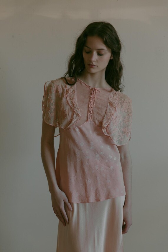 1930s Ballet Pink Embroidered Net Blouse