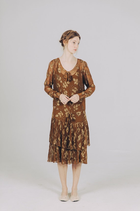 1920s silk chiffon lamè floral dress