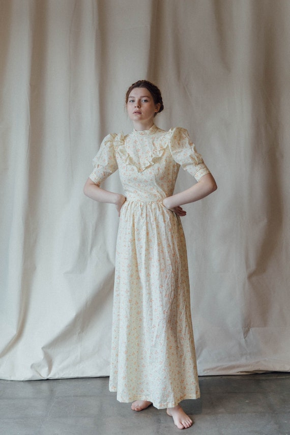 1970s floral victorian style puff sleeve gown One 