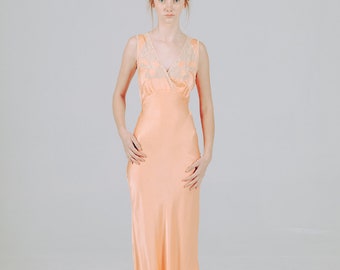 1930s bias cut peach silk lace nightgown art deco