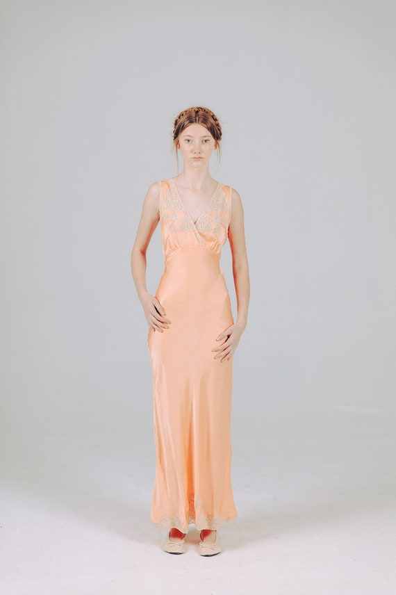 1930s bias cut peach silk lace nightgown art deco