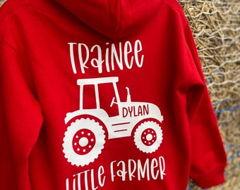 Personalised Kids Tractor 'Trainee Little Farmer' Jumper Hoodie