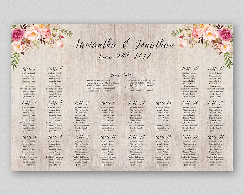 Boho Seating Chart Board Boho Wedding Guest List Floral - Etsy