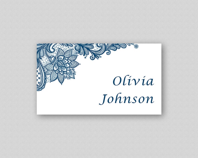 Lace Wedding Place Card Template Printable Guest Name Cards Escort Cards Royal Blue Place Cards
