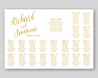 Gold Seating Chart Sign Poster Board, Printable Wedding Table Plan Sign, Seating Plan, Wedding Seating Chart Printable, Faux Gold Caligraphy