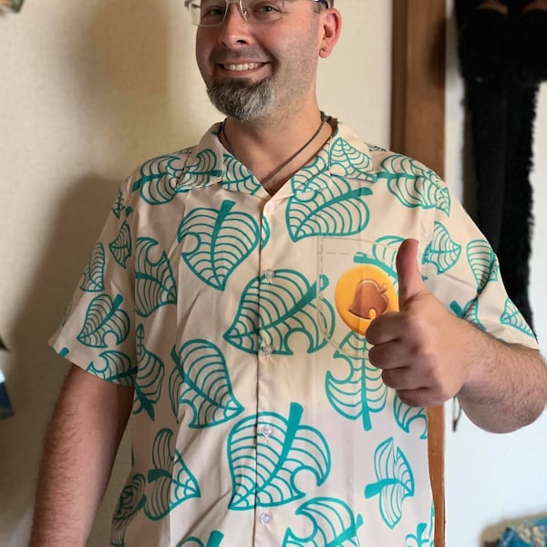 Tom the Tanuki’s Hawaiian Shirt -  - Animal Crossing inspired leaf print for a casual cosplay costume of the Nooks