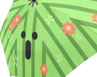 Cactuar Umbrella - hand illustrated parasol inspired by Final Fantasy 14 Cactuar/Sabotender - like in game item