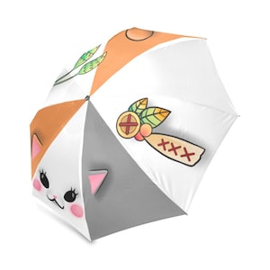 Fat Cat Umbrella - hand illustrated parasol inspired by Final Fantasy 14 Fatter Cat Mount and Minion - like in game from Shadowbringers