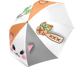 Fat Cat Umbrella - hand illustrated parasol inspired by Final Fantasy 14 Fatter Cat Mount and Minion - like in game from Shadowbringers