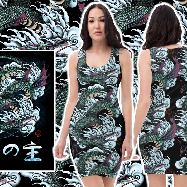 Leviathan Tattoo Style Gaine Dress - Final Fantasy 14 Primal fait dans la conception traditionnelle japonaise de l’art du tatouage du grand dragon serpent de mer