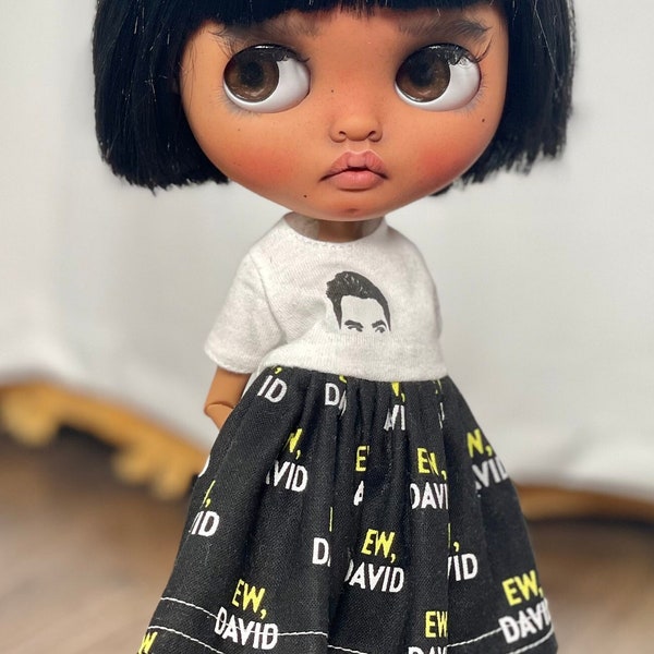 Custom Blythe Schitt's Creek Outfit, Ew David Blythe, Blythe Shoes, Blythe Clothes, Blythe Socks, BeBe Blythe, Blythe Dolls, Doll Clothing