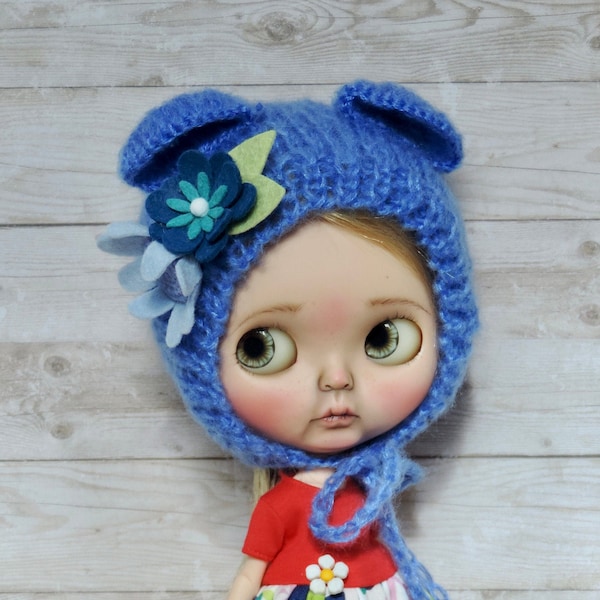 Blueberry Hat for Blythe, Blythe Helmet, Blueberry Bear Blythe, Bear Helmet for Blythe Dolls, Custom Blythe Doll