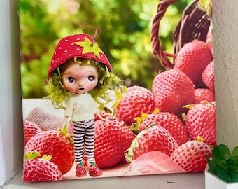 6x6x1 Custom Blythe Art Print by BeBe Blythe Co - Wrapped Canvas Wall Art - Doll Art - Girls Room Art - Strawberry Doll Art - Petite Blythe