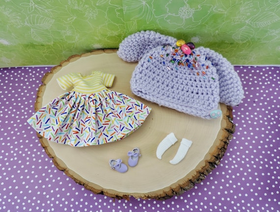 Custom Blythe Easter Outfit, Blythe Shoes, Blythe Clothes, Blythe Socks, Blythe Bunny Hat, BeBe Blythe, Blythe Dolls, Blythe Candy Dress