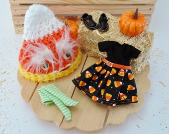 Custom Blythe Halloween Outfit, Blythe Candy Corn Hat, Blythe Shoes, Blythe Clothes, Blythe Socks, Blythe Hat, Blythe Helmet, Blythe Dolls