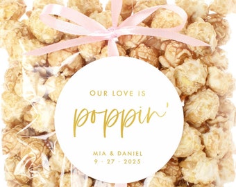 Pegatinas de palomitas de maíz, Nuestro amor es poppin', pegatinas de favor de boda, pegatinas de favor de palomitas de maíz, etiquetas de bolsas de favor de palomitas de maíz, C031