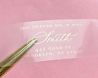 Return Address Labels, Clear Gold Foil Labels, Gold Address Labels, Clear Address Labels, Wedding Address Label, Mailing Labels