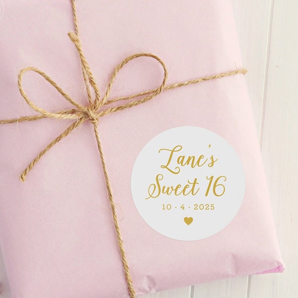 Sweet 16 Stickers, Sweet Sixteen Labels, Gold Foil Sticker, Quinceanera Stickers, Sweet 16 Favor Label, Girls Birthday, Sweet 16 Party, C020