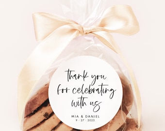 Thank You For Celebrating with Us Stickers, Gold Foil Thank You Sticker, Custom Wedding Favor Stickers, Personalized Label, C031