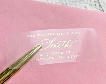 Return Address Labels, Clear Gold Foil Labels, Gold Address Labels, Clear Address Labels, Wedding Address Label, Mailing Labels