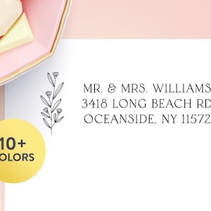 Floral Return Address Labels – Clear or Gold Foil Wedding Stickers, Couples Mailing Labels, Personalized Flower Address Label for Envelope