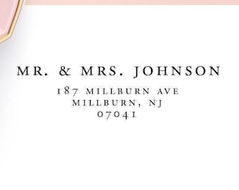 Minimalist Return Address Labels for Wedding Couples, Clear & Gold Foil Newlyweds Address Stickers, Personalized Mailing Labels