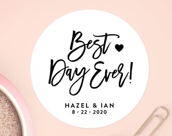 Best Day Ever Stickers, Wedding Favor Stickers, Wedding Stickers for Favors, Gold Wedding Sticker, Custom Favor Sticker, Gift Box Label, 021